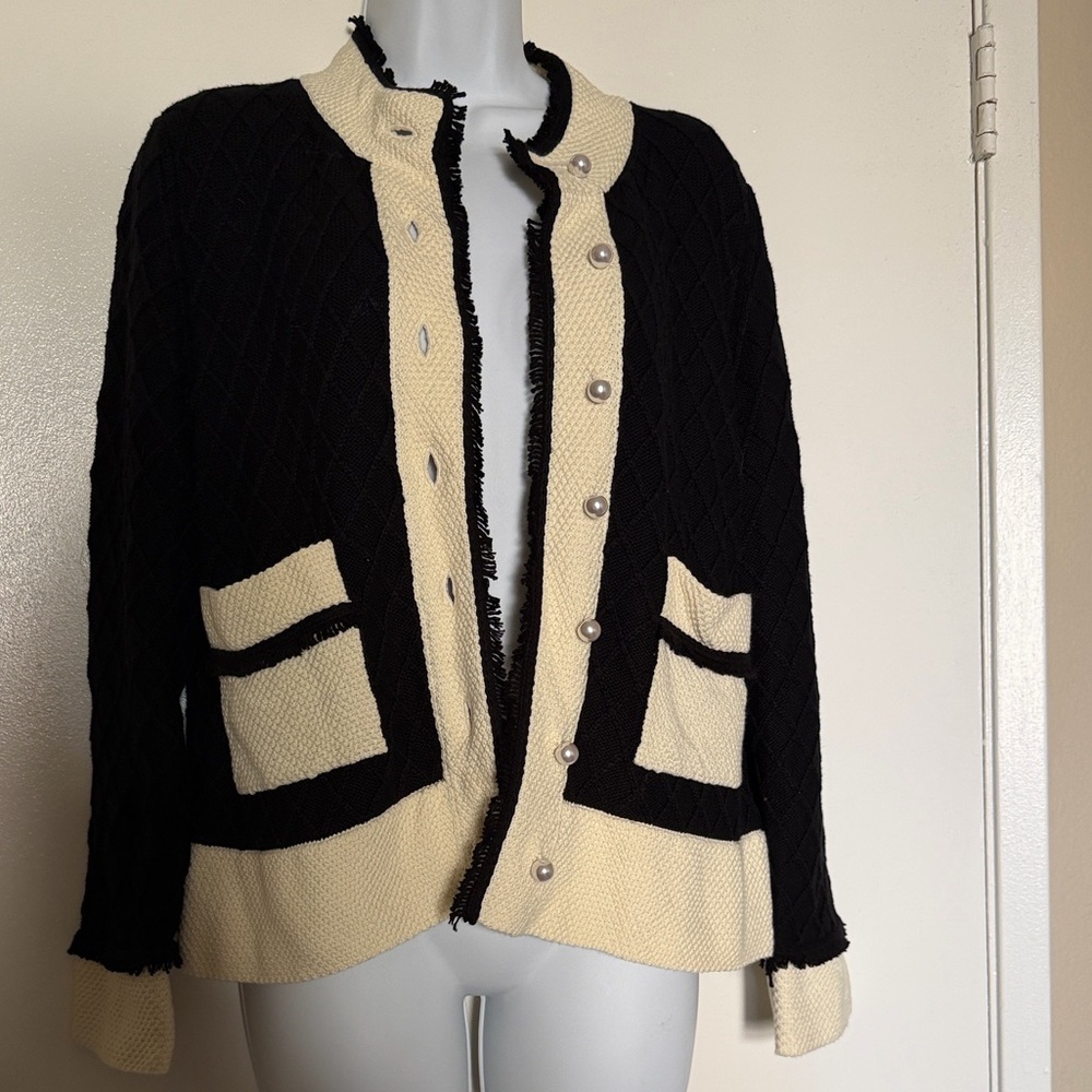 Elegant Black and Cream Women's Cardigan